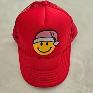 Red Otto Trucker Hat Smiley Face Santa Hat Patch One Size